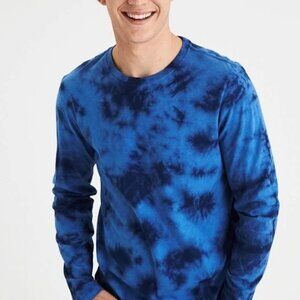 American Eagle AE Men’s Long Sleeve Tie Dye Effect T-Shirt Blue Size M